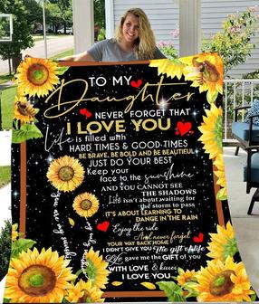 Sunflower Blanket To My Daughter Never Forget That I Love You from Mom Dad Fleece Blanket Ultra-Soft Micro Light Weight Warm Bed Throw Blanket - Thegiftio UK