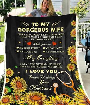 Sunflower Nurse to My Wife from Husband I Love Every Moments We Shared Fleece Blanket Gifts for Birthday Christmas Thanksgiving Mother's Day - Thegiftio UK