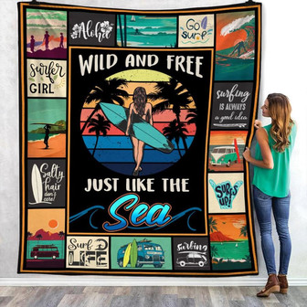 Surfing Girl Fleece Blanket Throw Blanket Christmas Throw Blanket - Thegiftio