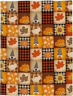 Thanksgiving Pumpkin Blanket Super Soft Flannel Fleece Throw Blankets Pumpkin Turkey Maple Leaf Gnome Plaid Blanket - Thegiftio UK