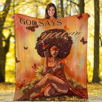 Throw Blanket Black Girl - God Says You are Fall Fleece Blanket for Couch Bed Blanket for Black Women - Thegiftio UK