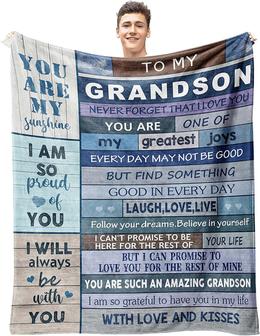 Throw Blanket for Grandson from Grandma Grandpa, Grandson Gift Ideas Blankets for Birthday Graduation Christmas - Thegiftio UK