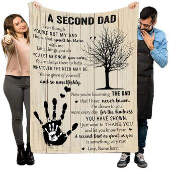 Throw Blanket To Stepdad, A Second Dad Handprint Blanket, Father's Day, Birthday Gift - Thegiftio UK
