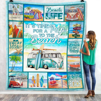 Time For A Trip To The Beach Summer Fleece Blanket Throw Blanket Christmas Throw Blanket - Thegiftio UK