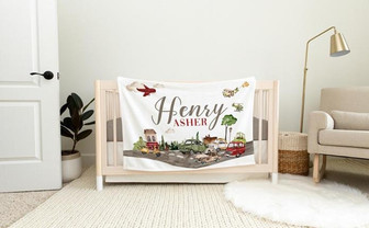 Transportation Baby Blanket, Personalized Baby Blanket, Airplane and Cars Nursery Theme, Newborn Airplane Blanket - Thegiftio UK
