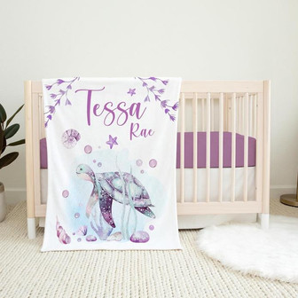 Turtle Girl Blanket, Under The Sea Blanket, Personalized Baby Blanket, Sea Nursery Theme, Under The Sea Nursery, Baby Shower Gift - Thegiftio UK