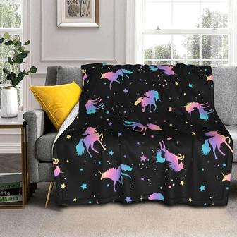 Unicorn Stars Throw Blanket, Ultra Soft Microplush Bed Blanket, All Season Microfiber Fleece Throw for Bed Chair Sofa Couch Bedroom - Thegiftio UK