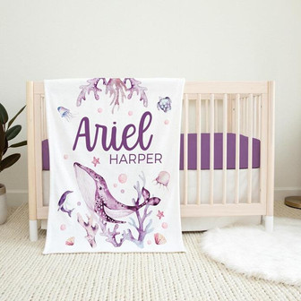 Whale Baby Blanket, Nautical Crib Bedding, Personalized Baby Blanket, Under The Sea Nursery Theme, Baby Shower Gift, Ocean Life Nursery - Thegiftio UK