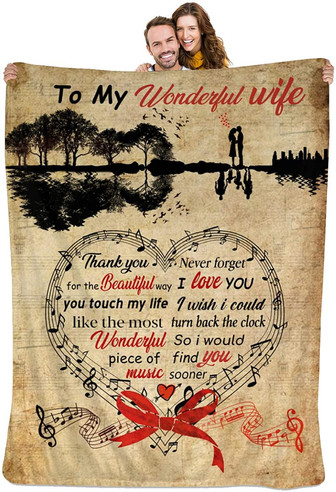 To My Wife Blanket from Husband, Never Forget I Love You, Birthday Gifts for Wife, Guitar Lake Shadow Blanket, Romantic Gifts for Her - Thegiftio