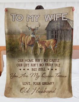 To My Wife Deer Couple Blanket From Husband, To My Wife Our Home Ain't No Castle Our Life Ain't No Fairy Tale Car Deer Couple Love Blanket For Wife - Thegiftio UK