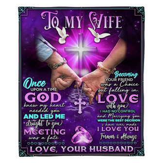 To My Wife Hand In Hand Cross Fleece Blanket Family Gift Home Decor Bedding Couch Sofa Soft And Comfy Cozy - Thegiftio