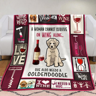 Wine and Goldendoodle Fleece Blanket Throw Blanket Christmas Throw Blanket - Thegiftio UK
