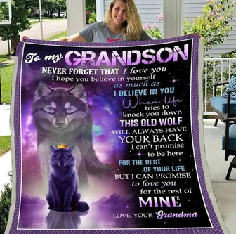 Wolf Grandson Blanket To My Grandson Never Forget That I Love You, I Believe In You Gift For Christmas - Thegiftio UK