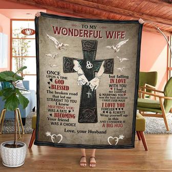 To My Wonderful Wife Hand In Hand Blanket From Husband, To My Wife Once Upon A Time God Blessed The Broken Road Cross Blanket Gifts For Wife - Thegiftio UK