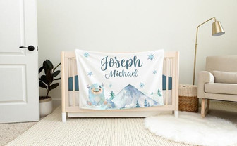 Yeti Mountains Nursery Baby Blanket, Yeti Baby Blanket, Mountain Baby Blanket, Mountain Yeti Nursery Blanket - Thegiftio UK