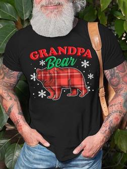 Men's Grandpa Bear Buffalo Plaid Graphics Print Crew Neck Casual Christmas T-shirt - Seseable