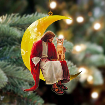 Abyssinian Cat And Jesus Sitting On The Moon Hanging Ornament Dog Ornament, Car Ornament, Christmas Ornament - Thegiftio
