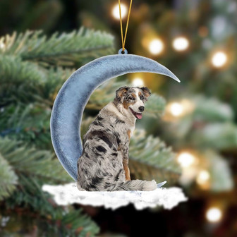 Australian Shepherd Sits On The Moon Hanging Ornament Dog Ornament, Car Ornament, Christmas Ornament - Thegiftio UK