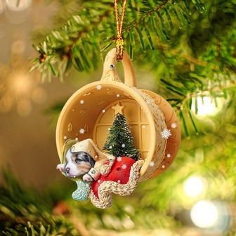 Australian Shepherd Sleeping in a tiny cup Christmas Holiday-Two Sided Ornament, Christmas Ornament - Thegiftio UK