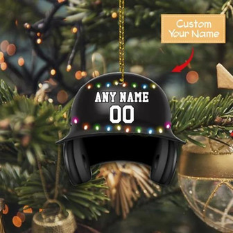 Baseball Helmet With Christmas Light Flat Ornament, Baseball Ornament, Personalized Baseball Ornament - Thegiftio