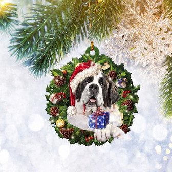 Bernese Mountain Christmas Wreath Flat Ornament, Dog Lover Gifts, Christmas Tree Ornament, Home Decor Plastic Ornament - Thegiftio