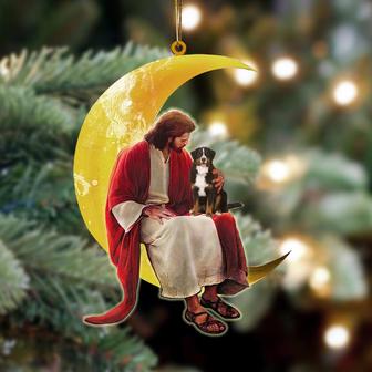 Bernese Mountain And Jesus Sitting On The Moon Hanging Ornament, Car Ornament, Christmas Ornament - Thegiftio UK