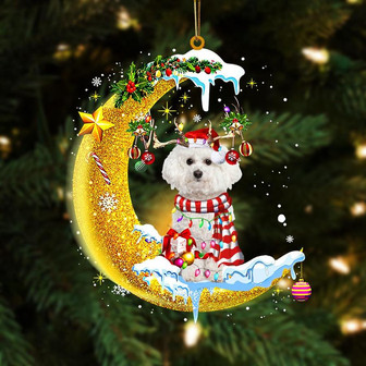 Bichon Frise On The Moon Merry Christmas Hanging Ornament Dog Ornament, Car Ornament, Christmas Ornament - Thegiftio UK