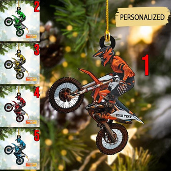 Biker Ornament, Personalized Flat Ornament, Motocross Christmas Ornament, Motorcycle Dirt Bike Rider, Gift for Bikers Racer Motocross Racing - Thegiftio UK