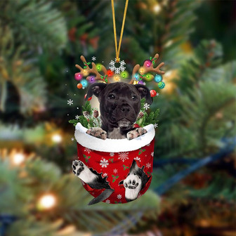 BLACK American Staffordshire Terrier-In Christmas Pocket Two Sides Ornament, Christmas Ornament, Car Ornament - Thegiftio UK