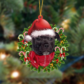 BLACK American Staffordshire Terrier-Xmas Bandana Hanging Ornament, Christmas Ornament, Car Ornament - Thegiftio UK