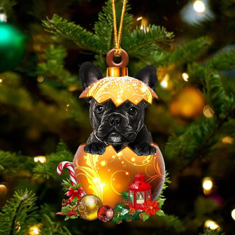 BLACK French Bulldog In Golden Egg Christmas Ornament - Thegiftio UK