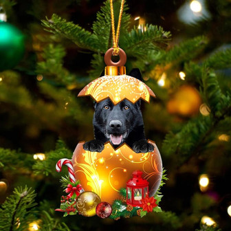 BLACK German Shepherd In Golden Egg Christmas Ornament - Thegiftio UK