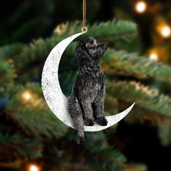 Black Goldendoodle-Sit On The Moon-Two Sided Ornament - Thegiftio UK