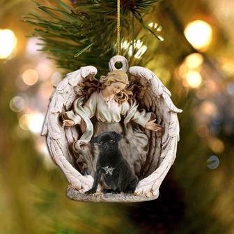 black pug-Angel Hug Winter Love Two Sided Ornament - Thegiftio UK