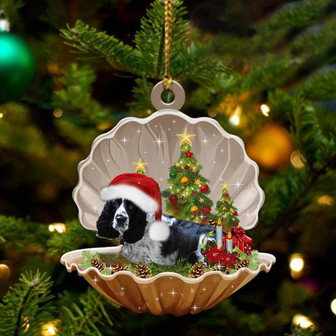 Black And White English Springer-Sleeping Pearl in Christmas Two Sided Ornament, Christmas Ornament - Thegiftio UK