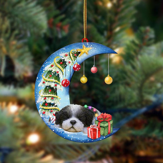 Black White Shih Tzu-Sleep On The Moon Christmas Two Sided Ornament, Christmas Ornament, Car Ornament - Thegiftio UK