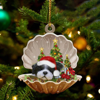 Black White Shih Tzu3-Sleeping Pearl in Christmas Two Sided Ornament, Christmas Ornament, Car Ornament - Thegiftio UK