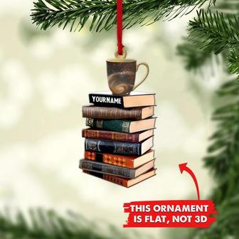 Books And Coffee Personalized Ornament, Book Lover Christmas Ornament, Bookaholic Book Fan Ornament - Thegiftio UK