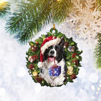 Border Collie Christmas Wreath Flat 2D Ornament, Dog Pet Lover Gift, Christmas Tree Ornament, Home Decor - Thegiftio UK