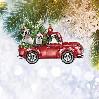 Boston Terrier Red Truck Flat 2D Ornament, Pet Dog Lover Gifts, Christmas Tree Ornament, Home Decor Plastic Ornament - Thegiftio UK
