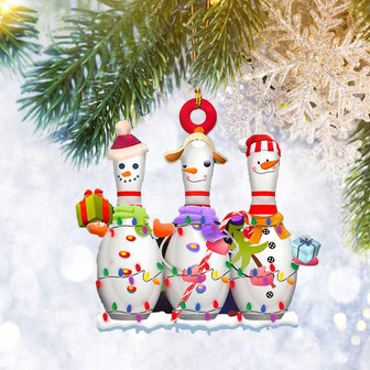 Bowling With String Lights Flat 2D Ornament, Sports Christmas Gifts, Christmas Tree Ornament, Home Decor - Thegiftio UK
