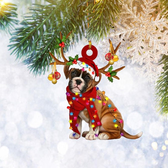 Boxer Dog Reindeer Flat 2D Christmas Ornament, Dog Pet Lover Gifts, Christmas Tree Ornament, Home Decor Plastic Ornament - Thegiftio UK