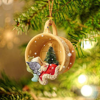 British Shorthair Sleeping in a tiny cup Christmas Holiday-Two Sided Ornament, Christmas Ornament - Thegiftio UK