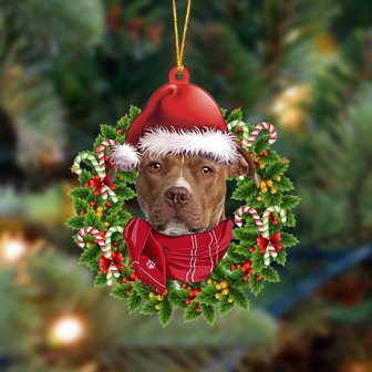BROWN American Staffordshire Terrier-Xmas Bandana Hanging Ornament, Christmas Ornament, Car Ornament - Thegiftio UK