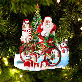 Cavalier King Charles Spaniel On Santa's Bike Ornament Dog Ornament, Car Ornament, Christmas Ornament - Thegiftio UK