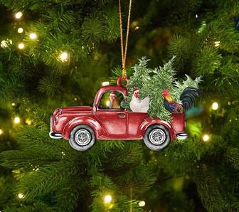 Chicken Red Truck Car Christmas Ornament, Chicken Christmas Tree Decor, Chicken Lovers Gift - Thegiftio UK