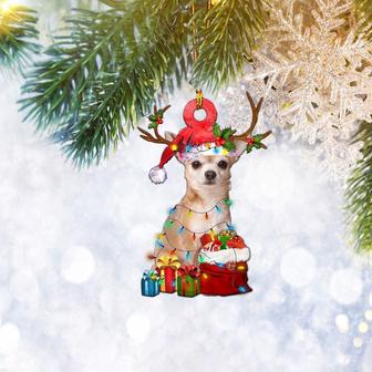 Chihuahua Christmas Light Reindeer Ornament, Dog Pet Lover Gifts, Christmas Tree Ornament, Home Decor Plastic Ornament - Thegiftio UK