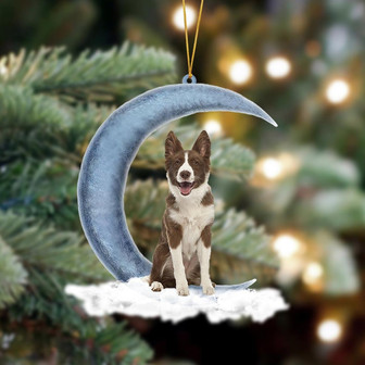 Chocolate Border Collie Sits On The Moon Hanging Ornament Dog Ornament, Car Ornament, Christmas Ornament - Thegiftio UK