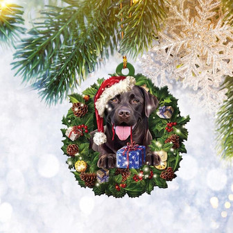 Chocolate Labrador Retriever Christmas Wreath Ornament, Dog Lover Christmas Tree Ornament, Home Decor Plastic Ornament - Thegiftio