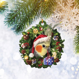Cockatiel Christmas Wreath Ornament Flat 2D, Dog Lover Gifts, Christmas Tree Ornament, Home Decor Plastic Ornament - Thegiftio UK